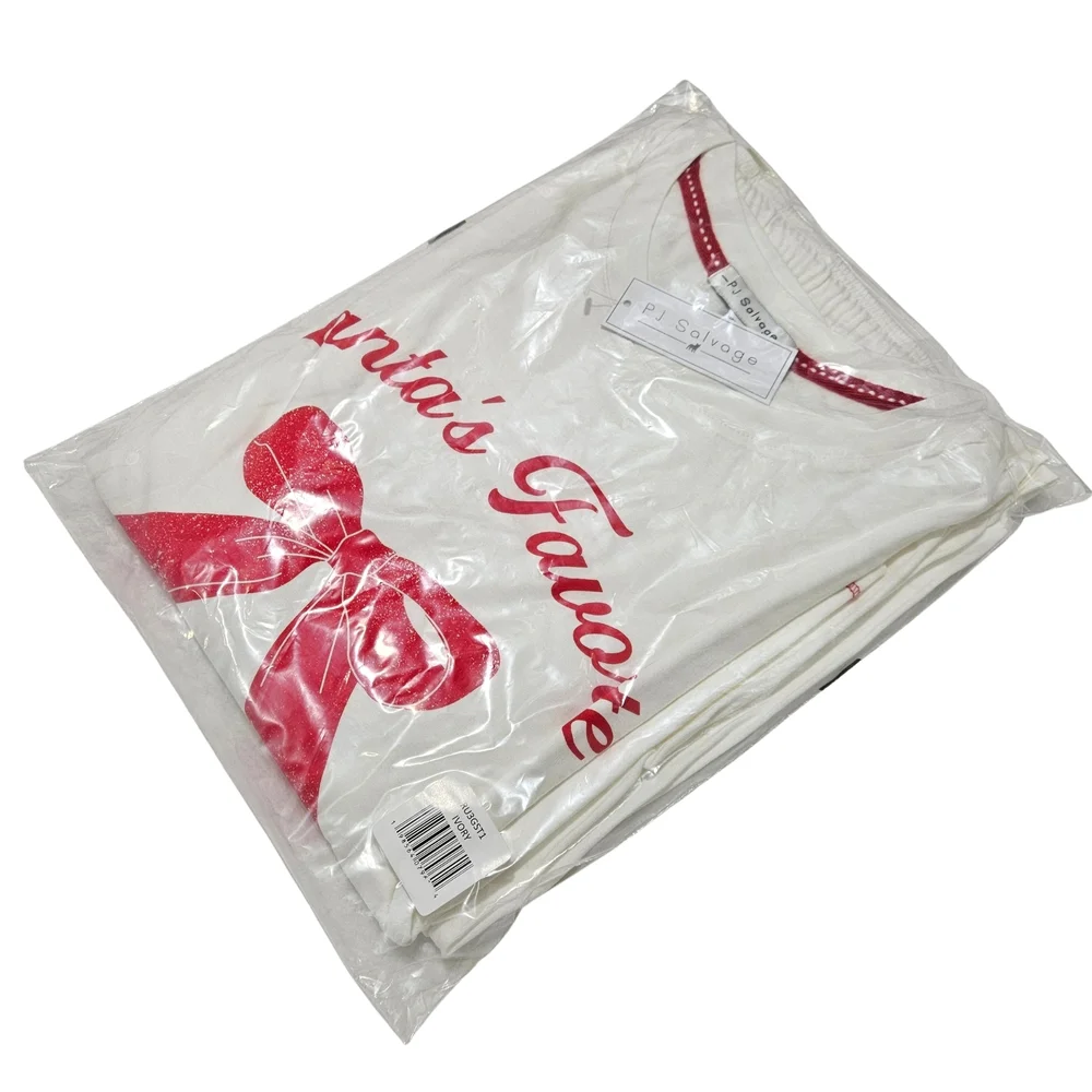 PJ Salvage Pajama Set Santa's Favorite Large, XL Ivory Red NWT 🎅